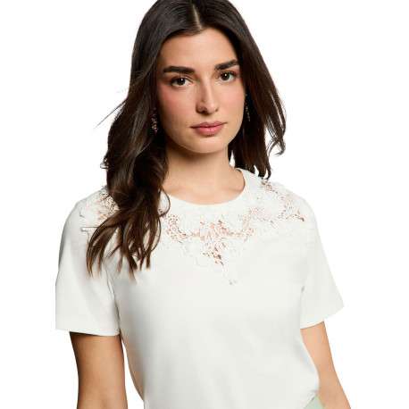 T-shirt en coton mélangé blanc avec une coupe droite et des manches courtes - Image 5