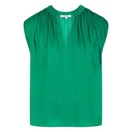 Top vert uni chic pourvu d'une coupe droite et d'un col en V