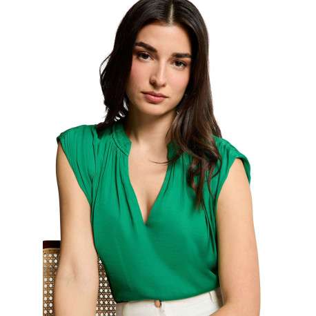 Top vert uni chic pourvu d'une coupe droite et d'un col en V - Image 5