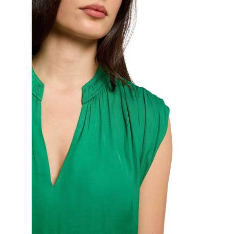 Top vert uni chic pourvu d'une coupe droite et d'un col en V - Image 6