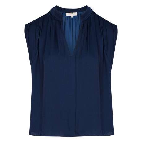 Top marine uni chic pourvu d'une coupe droite et d'un col en V