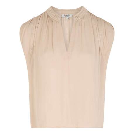 Top beige clair uni chic pourvu d'une coupe droite et d'un col en V