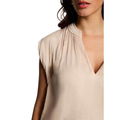 Top beige clair uni chic pourvu d'une coupe droite et d'un col en V - Image 6