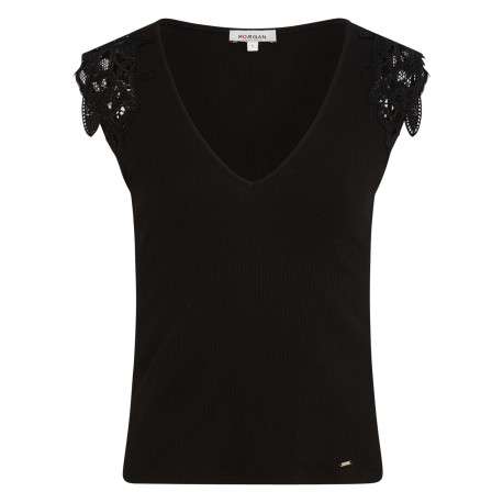T-shirt noir uni avec une coupe ajustée et un décolleté en V