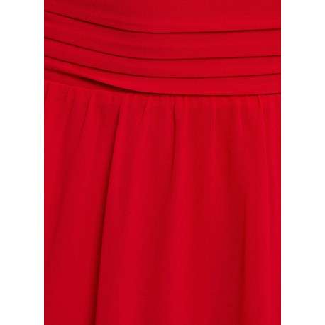 Robe courte rouge unie pourvue d'une coupe évasée et d'un décolleté en V - Image 2