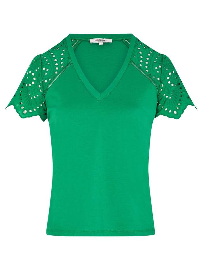 T-shirt en coton vert uni...