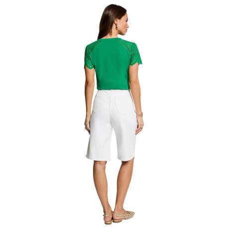 T-shirt en coton vert uni pourvu d'une coupe droite et d'un col en V - Image 4