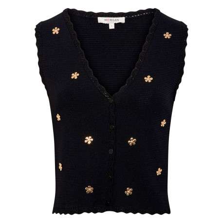 Gilet black uni chic pourvu d'une coupe droite et d'un col en V