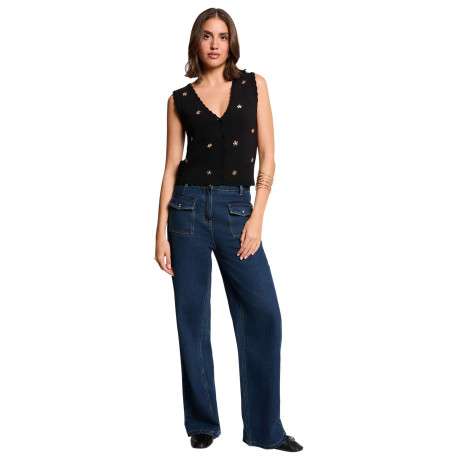 Gilet black uni chic pourvu d'une coupe droite et d'un col en V - Image 3