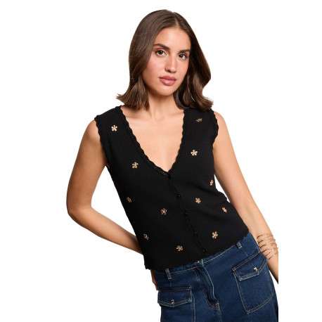 Gilet black uni chic pourvu d'une coupe droite et d'un col en V - Image 5