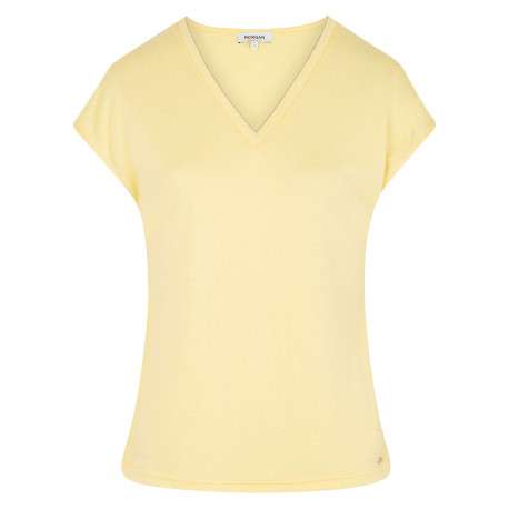 Top jaune uni chic pourvu d'une coupe droite et d'un col en V