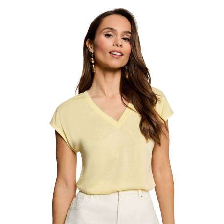 Top jaune uni chic pourvu d'une coupe droite et d'un col en V - Image 5