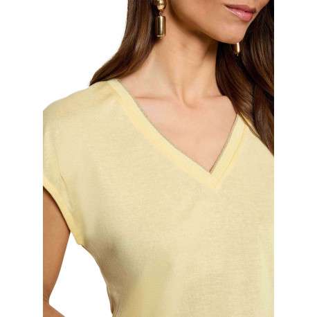Top jaune uni chic pourvu d'une coupe droite et d'un col en V - Image 6