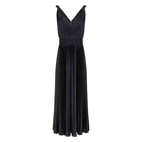 Robe longue marine unie pourvue d'une coupe évasée et d'un décolleté cache-coeur