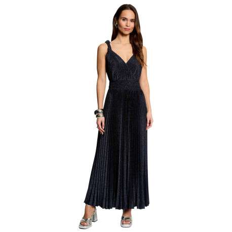 Robe longue marine unie pourvue d'une coupe évasée et d'un décolleté cache-coeur - Image 3