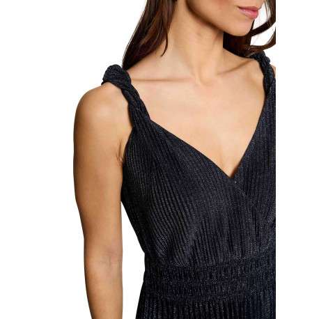 Robe longue marine unie pourvue d'une coupe évasée et d'un décolleté cache-coeur - Image 6