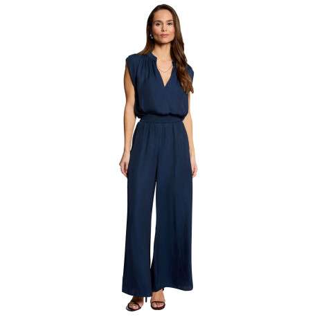 Pantalon chino marine uni avec une coupe large et de multiples poches - Image 3