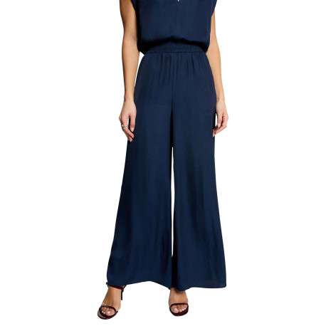Pantalon chino marine uni avec une coupe large et de multiples poches - Image 5