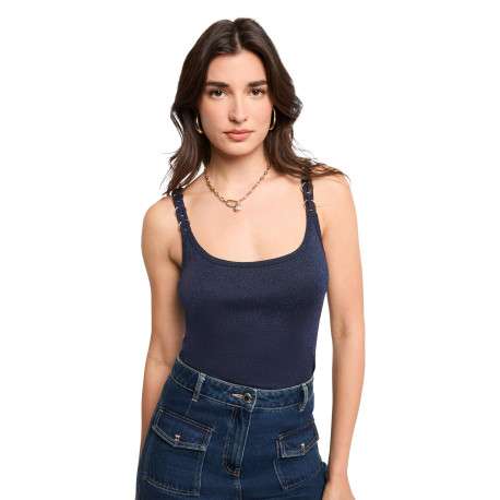 Débardeur marine uni avec une coupe ajustée et un décolleté arrondi - Image 5