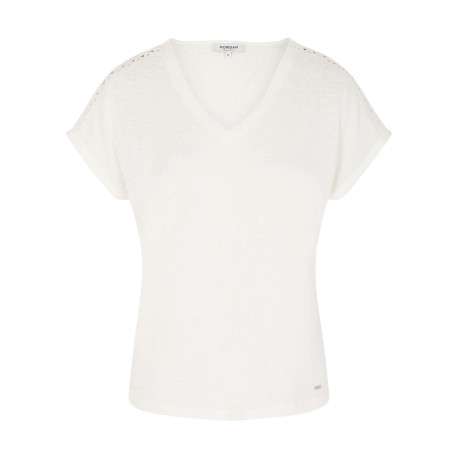 T-shirt blanc uni pourvu d'une coupe droite et d'un col en V