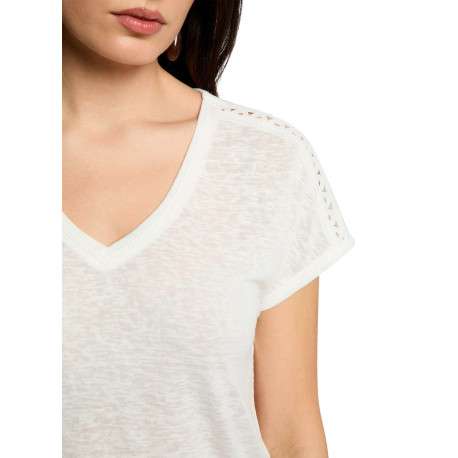 T-shirt blanc uni pourvu d'une coupe droite et d'un col en V - Image 6