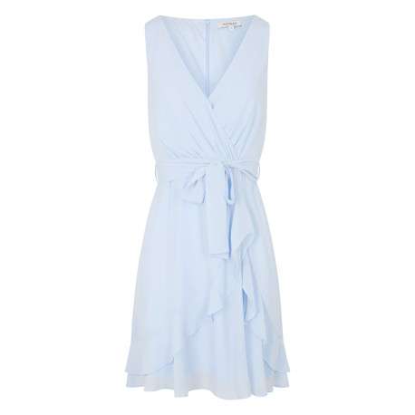 Robe courte bleue claire unie avec une coupe évasée et un décolleté cache-coeur