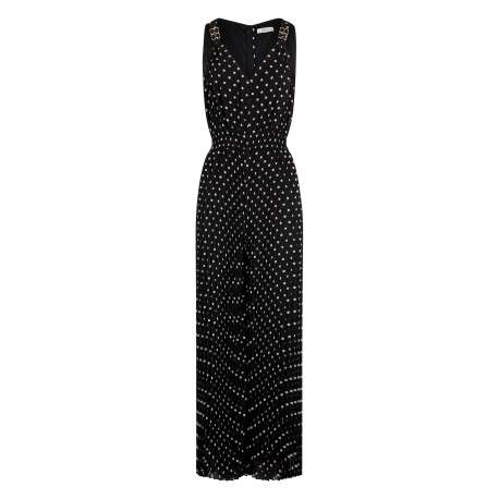 Combinaison noire à motifs avec une coupe large et un décolleté en V