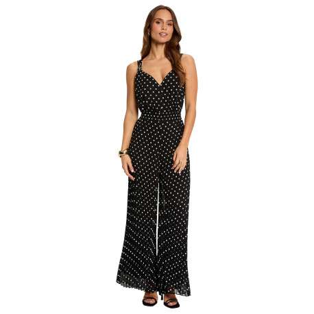 Combinaison noire à motifs avec une coupe large et un décolleté en V - Image 3