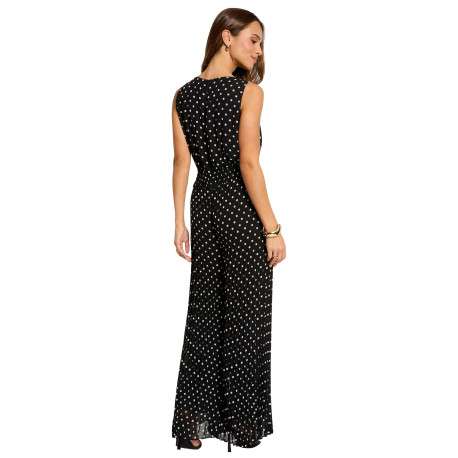 Combinaison noire à motifs avec une coupe large et un décolleté en V - Image 4