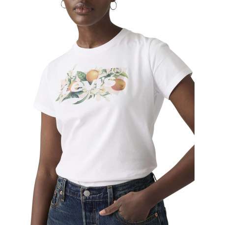 T-shirt en coton blanc uni avec une coupe droite et un col rond - Image 3