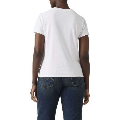 T-shirt en coton blanc uni avec une coupe droite et un col rond - Image 4