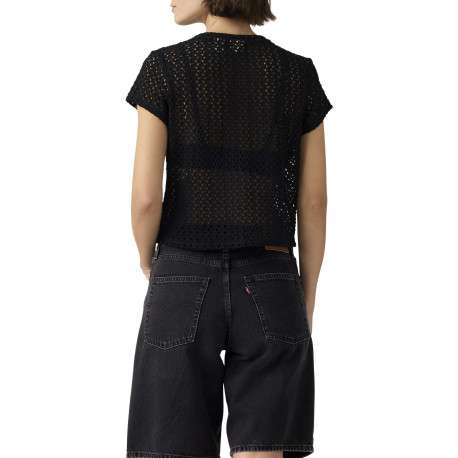 T-shirt noir uni avec une coupe droite et des manches courtes - Image 4