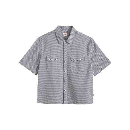 Chemise en coton blanche et noire unie avec une coupe droite et un col à revers