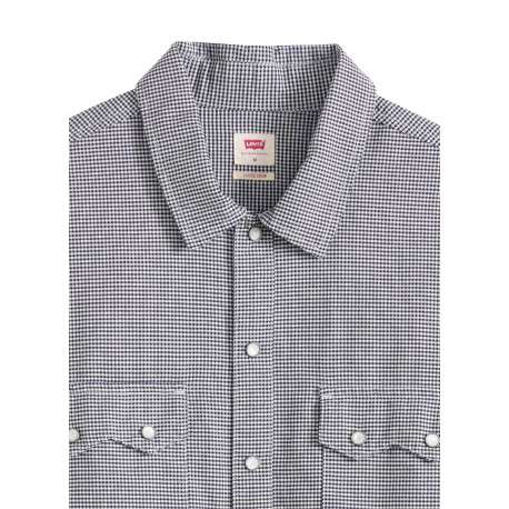Chemise en coton blanche et noire unie avec une coupe droite et un col à revers - Image 2