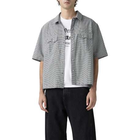 Chemise en coton blanche et noire unie avec une coupe droite et un col à revers - Image 3