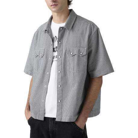 Chemise en coton blanche et noire unie avec une coupe droite et un col à revers - Image 5