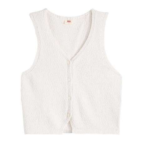 Gilet en coton écru uni avec une coupe droite et un col en V