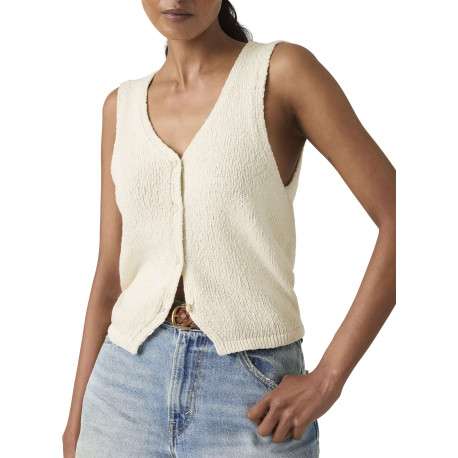 Gilet en coton écru uni avec une coupe droite et un col en V - Image 3