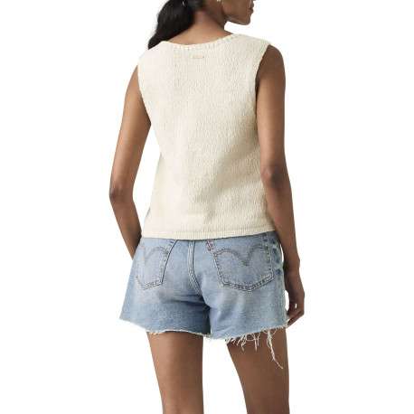 Gilet en coton écru uni avec une coupe droite et un col en V - Image 4