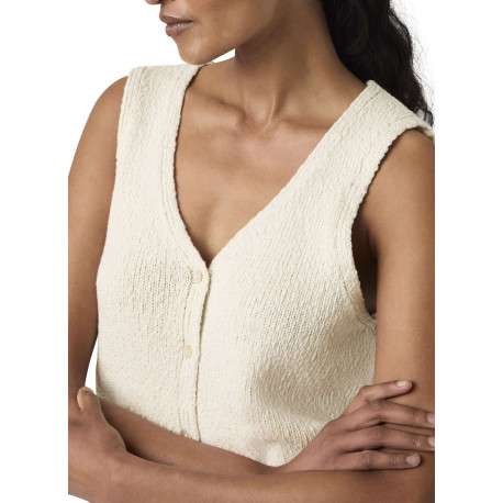 Gilet en coton écru uni avec une coupe droite et un col en V - Image 5