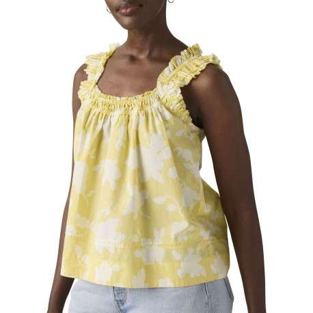 Débardeur en coton jaune floral avec une coupe ample et un col rond - Image 3