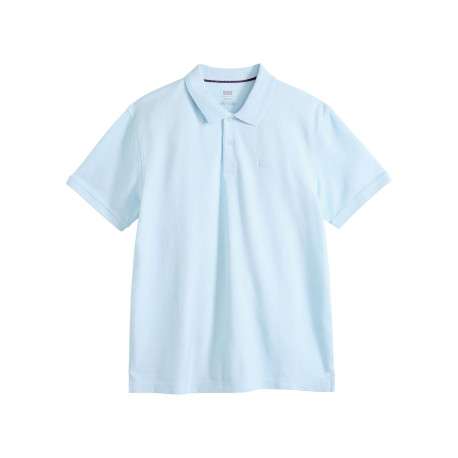 Polo en coton ciel uni avec une coupe droite et un col boutonné