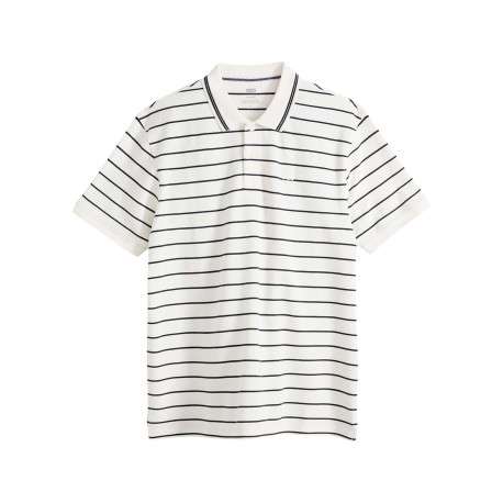 Polo en coton blanc à rayures avec une coupe droite et un col boutonné
