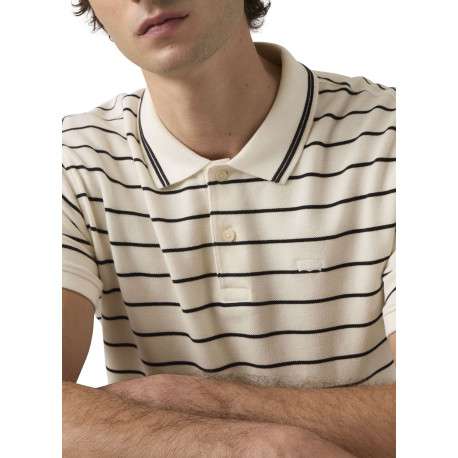 Polo en coton blanc à rayures avec une coupe droite et un col boutonné - Image 5