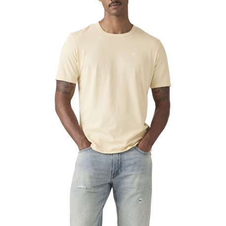 T-shirt en coton jaune uni avec une coupe droite et un col rond - Image 3