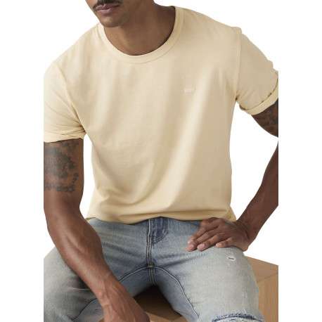 T-shirt en coton jaune uni avec une coupe droite et un col rond - Image 5
