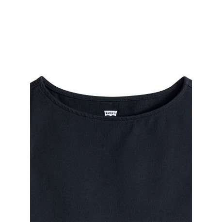 Robe courte en coton mélangé noire uni avec une coupe droite et un col rond - Image 2
