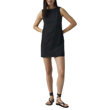 Robe courte en coton mélangé noire uni avec une coupe droite et un col rond - Image 3