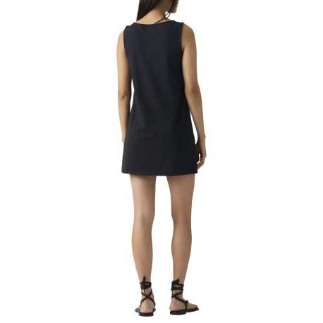 Robe courte en coton mélangé noire uni avec une coupe droite et un col rond - Image 4