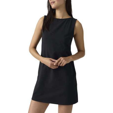 Robe courte en coton mélangé noire uni avec une coupe droite et un col rond - Image 5